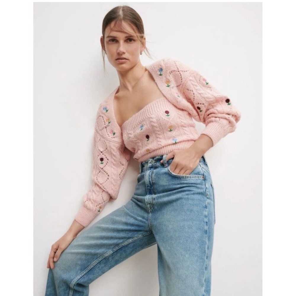 Zara Soft Pink Knit Cardigan Set